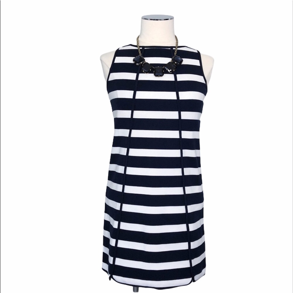 LOFT Petite Striped Sheath Dress Sleeveless Navy Blue White Sz XSP
